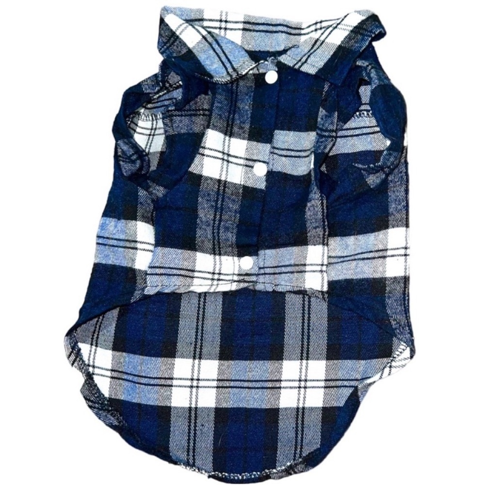 Small / Toy Breed Size XL Blue Plaid Flannel Button Down Dog / Cat Shirt